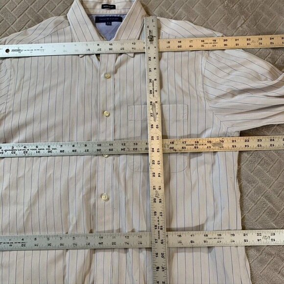Tommy Hilfiger Mens Large Dress Shirt Regular Fit White Striped Long Sleeve - Picture 9 of 16